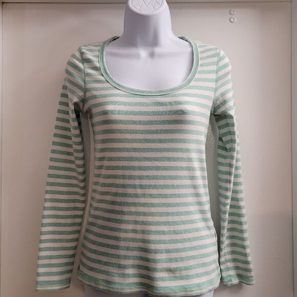 Boden Tops - Boden mint green and ivory striped cotton long sleeve shirt